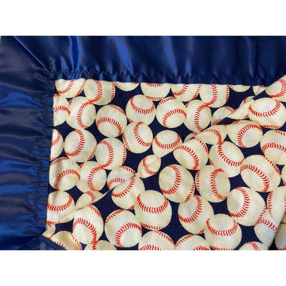 Unbranded Other - Handmade vintage Baseball baby blanket Blue‎ satin trim Baby boy 42x33
